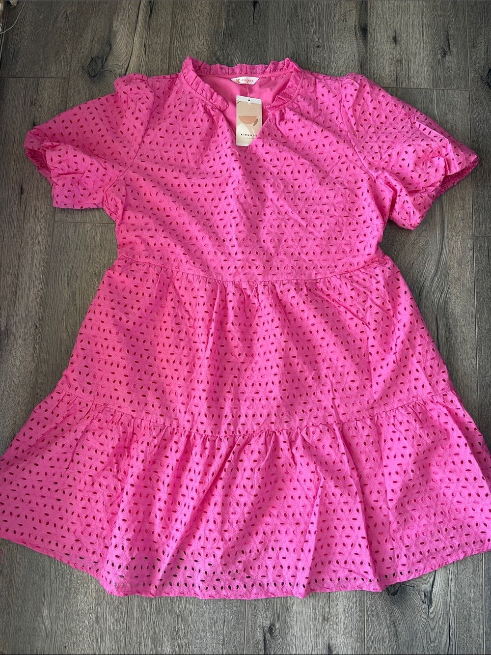Women's Pink Eyelet Ruffle Midi Dress